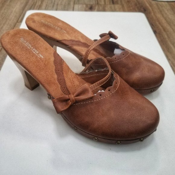 Shoes - Brown Clog Mule with Bow Vegan Faux Leather Sz 8.5